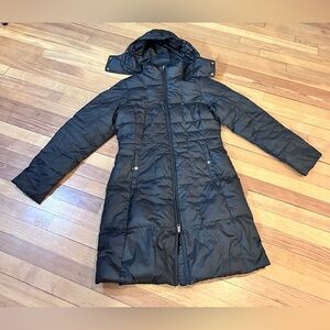 EDDIE BAUER Women Premium Quality Goose Down Parka Long Coat Hooded Black M F15